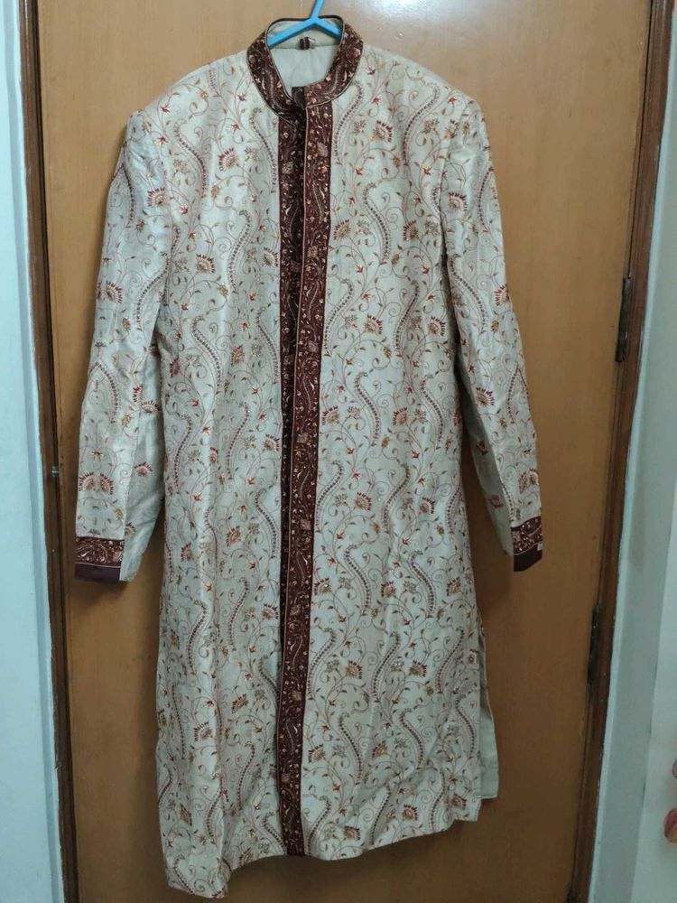 Elegant Cream &amp; Maroon Sherwani