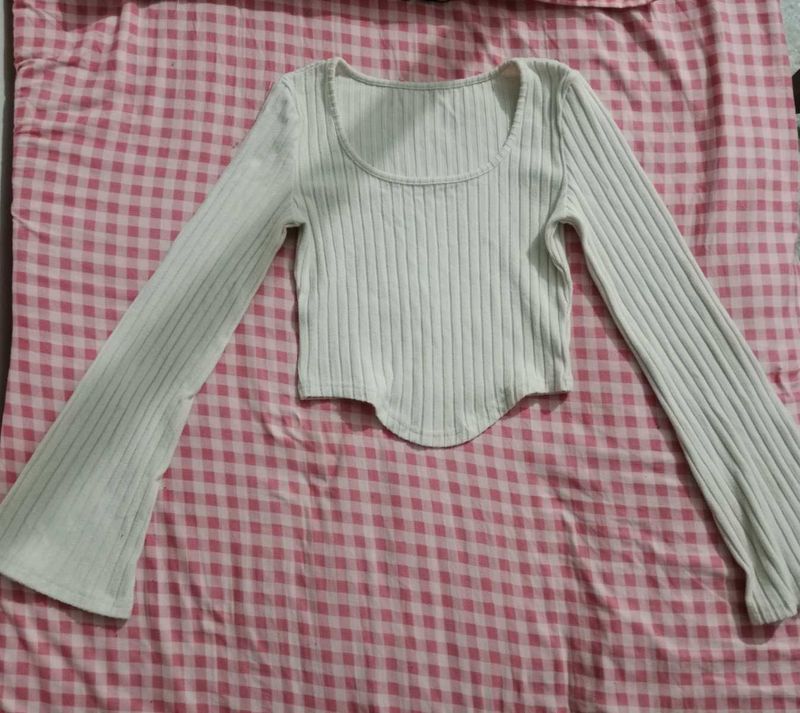 Ribbed Bell Sleeve Cropped Top