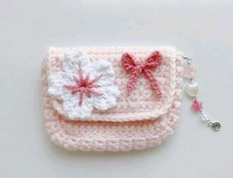 Cute Pink Crocheted Flower Pouch