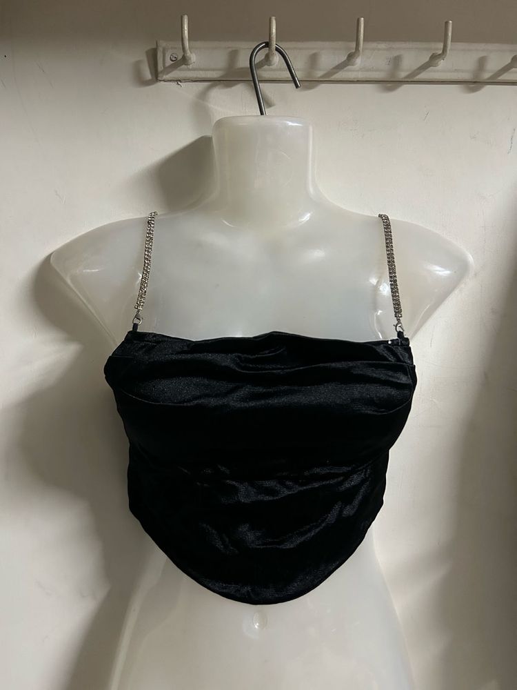 Sleek Black Corset Top with Chain Straps