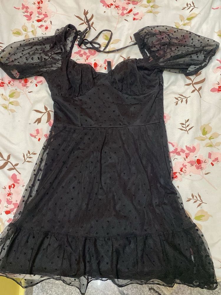 Chic Black Polka Dot Mesh Dress