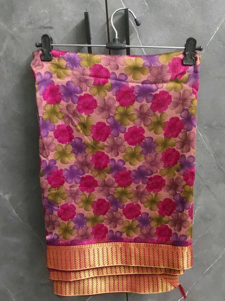 Floral Print Saree with Golden Border