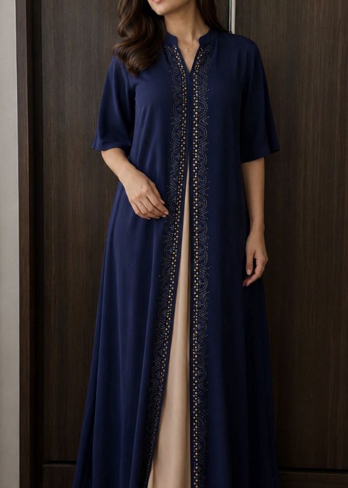 Elegant Navy Embellished Maxi Dress