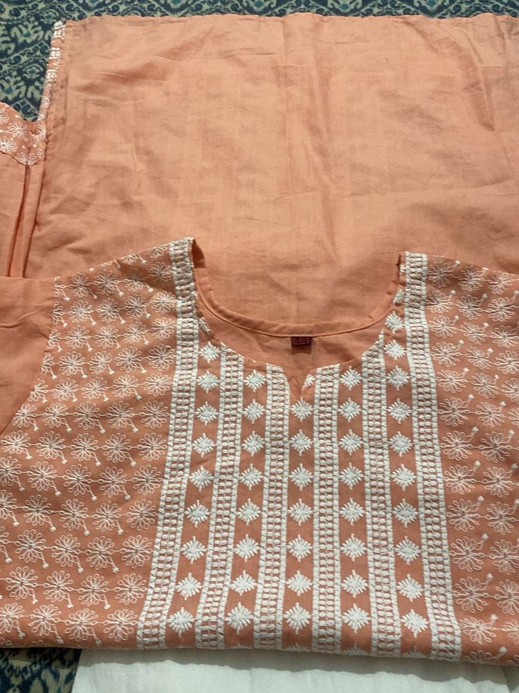 Elegant Peach Embroidered Kurta Set