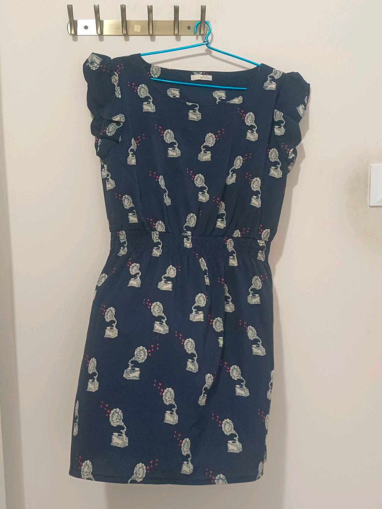Vintage Gramophone Print Dress with lining