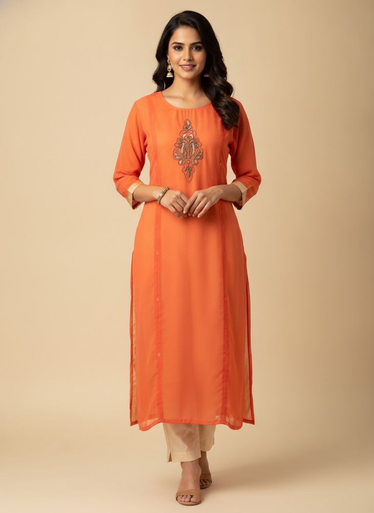 Coral Embroidered Kurta
