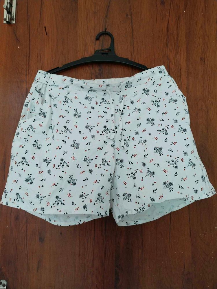 White Floral Print Shorts