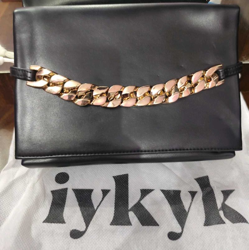 Black Clutch with Gold Chain