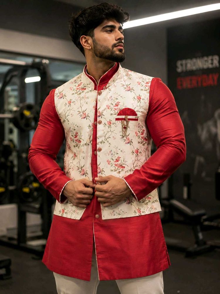 Men's Floral Nehru Jacket Set