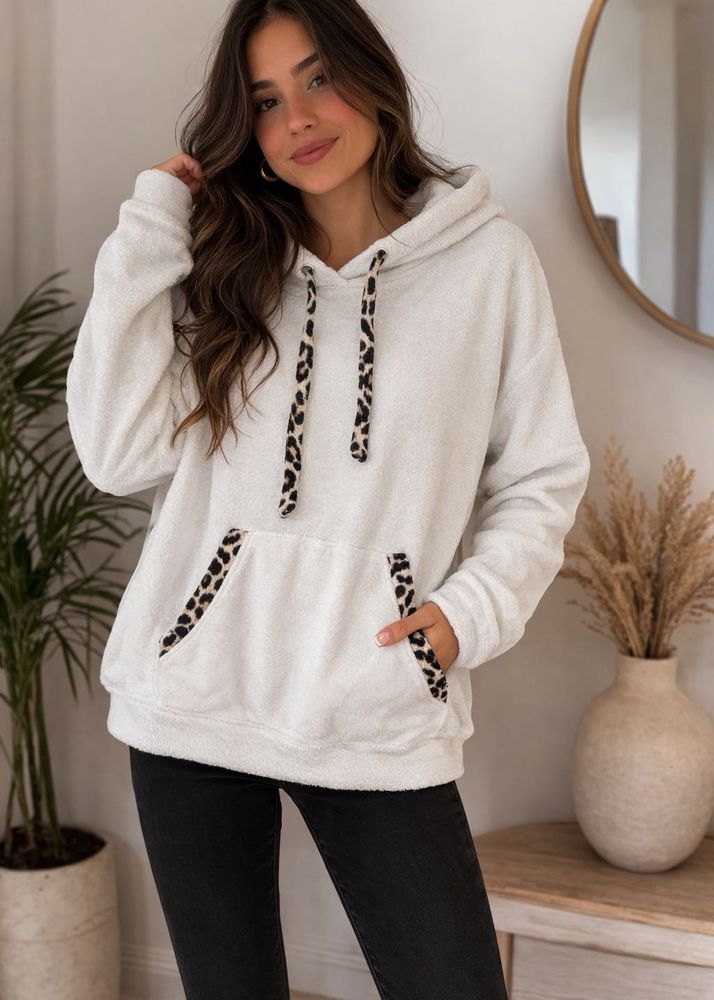 Cozy Leopard Trim Hoodie