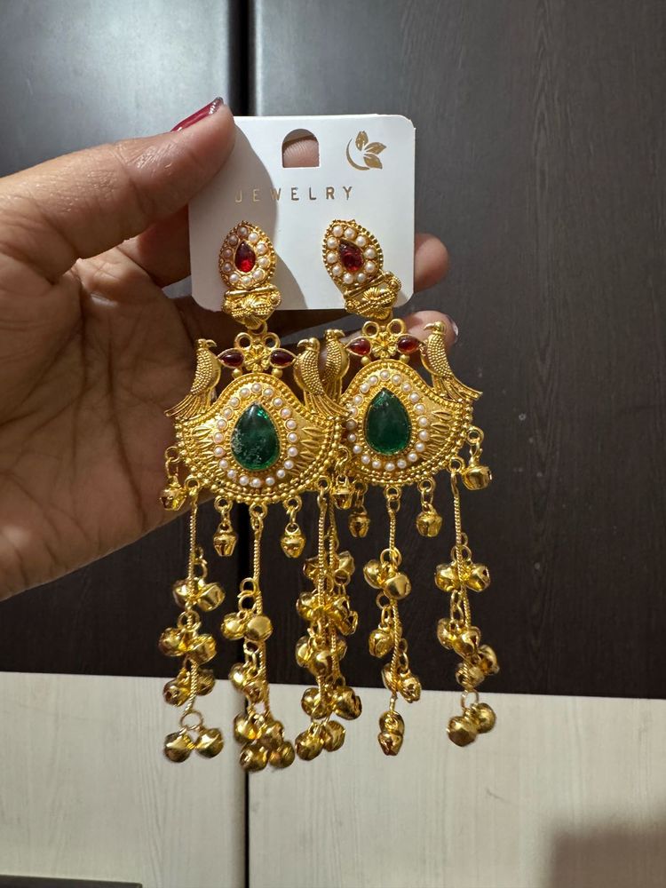 Exquisite Gold Plated Emerald Earrings