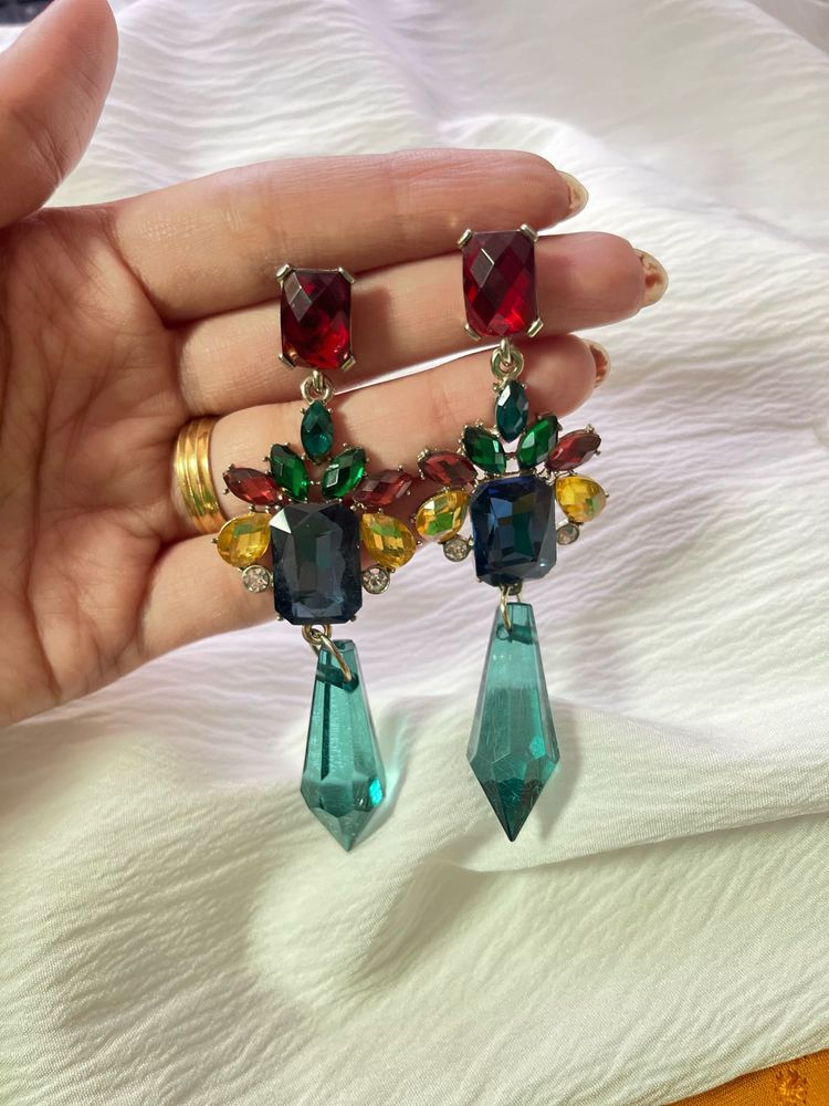 Statement Gemstone Dangle Earrings