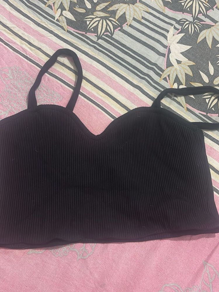 Black Ribbed Cropped Tank Top