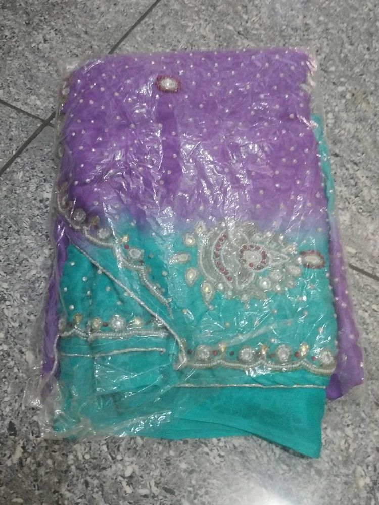 double side. saree with 2 colour  purple, see gree