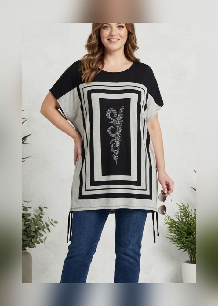 Stylish Black &amp; Grey Embellished Tunic
