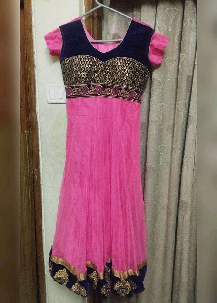 Elegant Pink &amp; Navy Ethnic Gown
