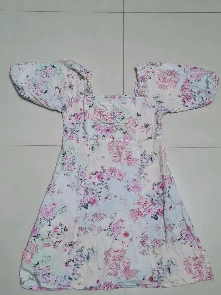 Floral Puff Sleeve Square Neck Dress