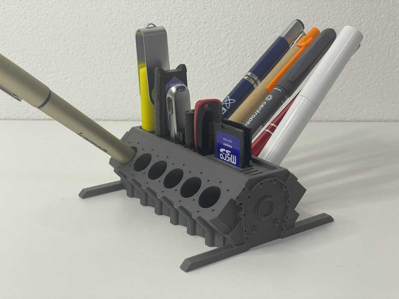 V12 Engine Block Pen Holder black colour 3d print