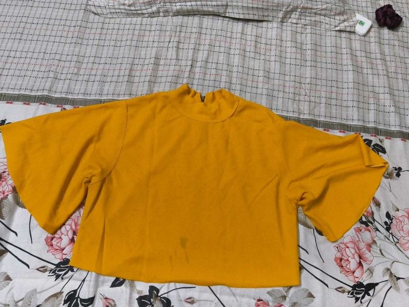 Yellow Cropped Bell Sleeve Top