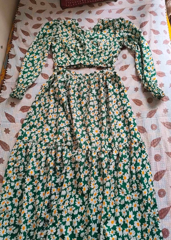 Cute Daisy Print Crop Top &amp; Skirt Set