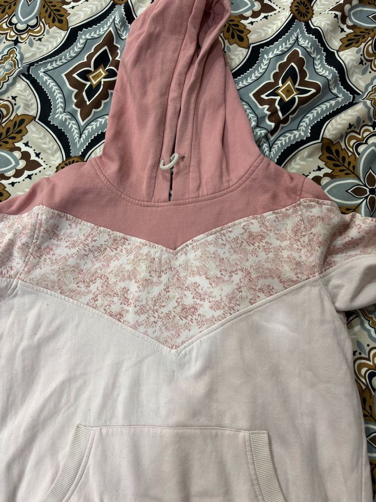 Pink Hooded Sweatshirt with Floral Detail