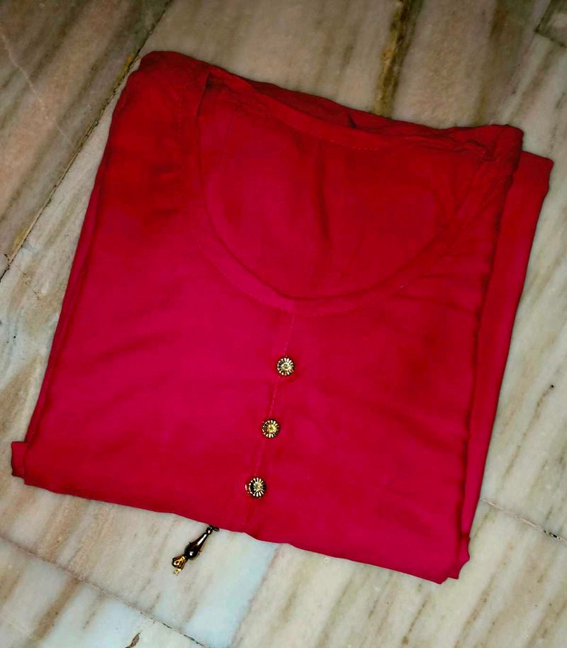 Women Pink Solid Straight Kurta