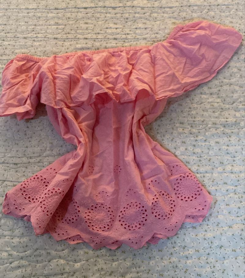 Pink Off-Shoulder Eyelet Top