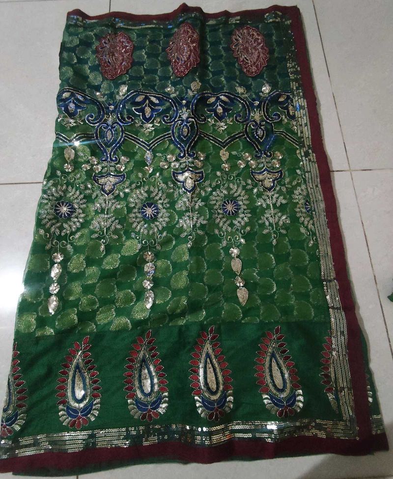 Embroidered Green Silk Saree