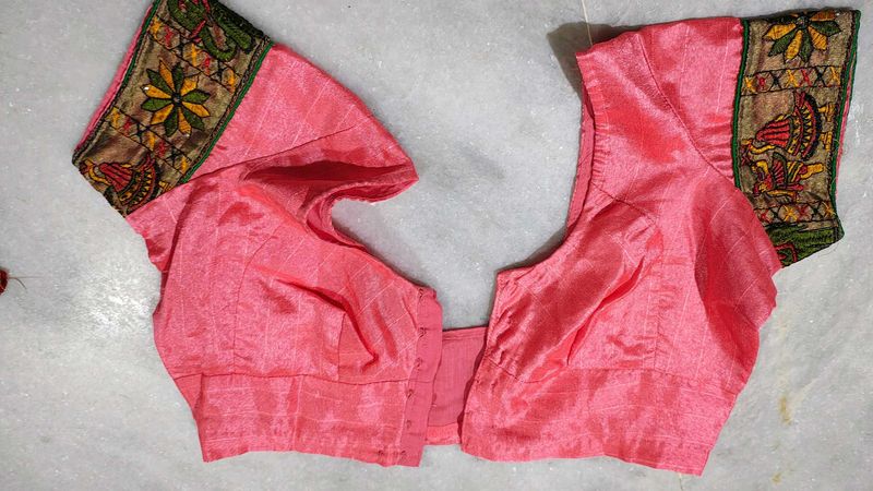 Pink Embroidered Silk Blouse