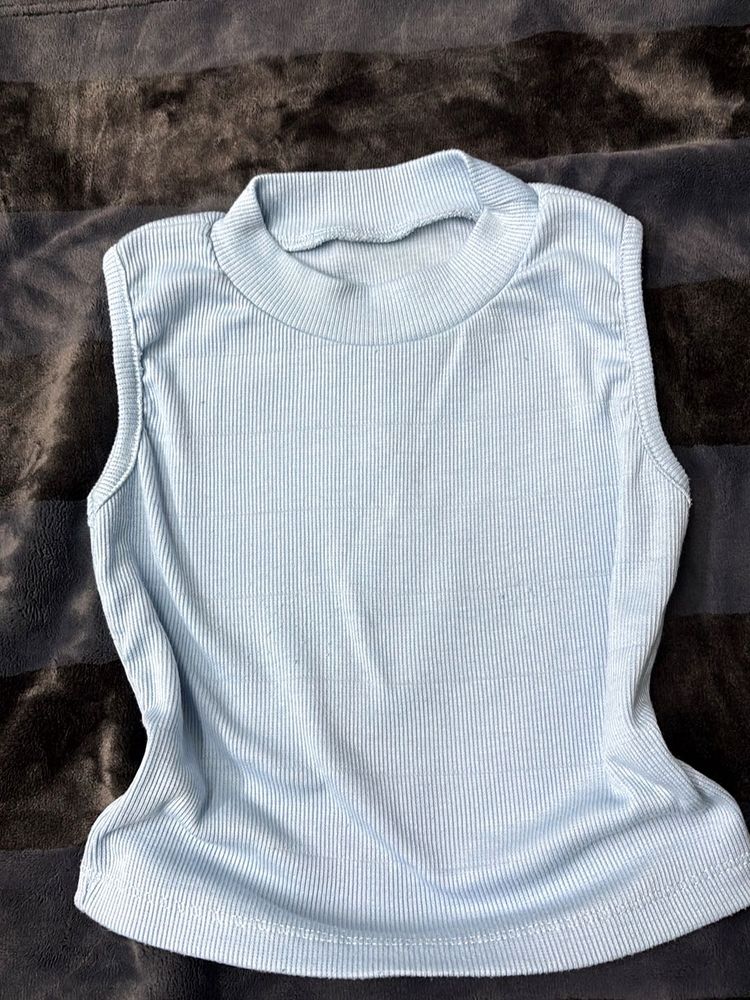 Light Blue Sleeveless Mock Neck Top