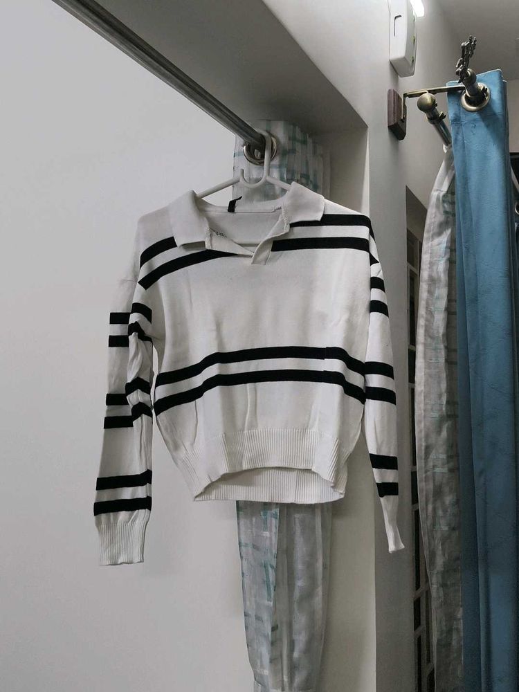 Striped Polo Neck Sweater