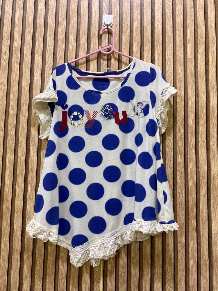 Cute Polka Dot Tunic with Lace Trim
