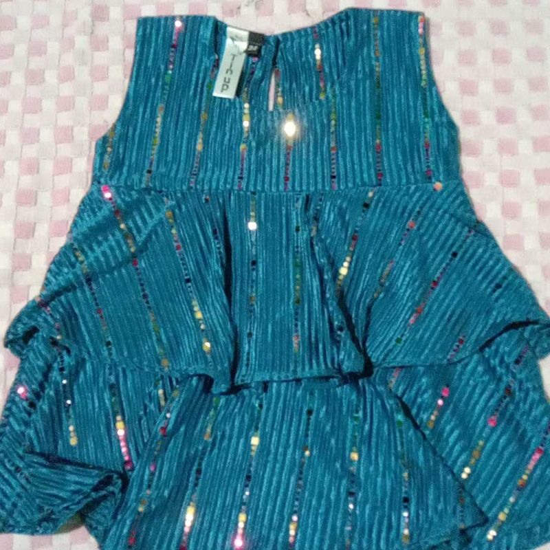 Sparkly Teal Tiered Top