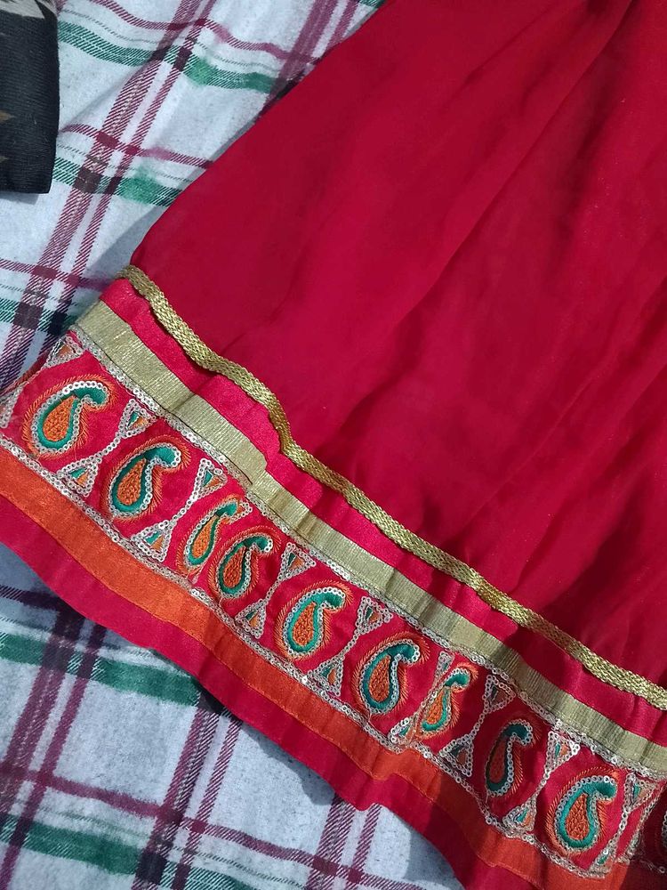 Red long skirt with Embroidered Border