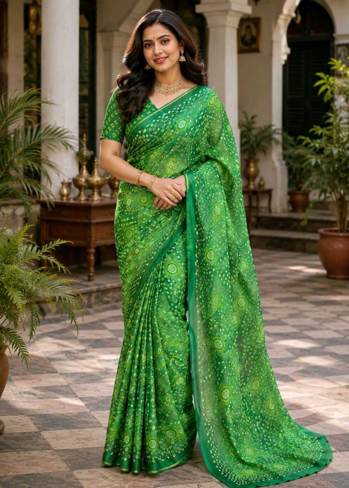Soft Floral Printed green Saree for Women