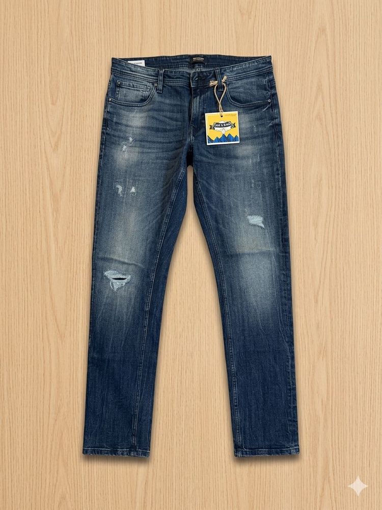 Jack &amp; Jones Men's Blue Distressed Slim Fit Jeans