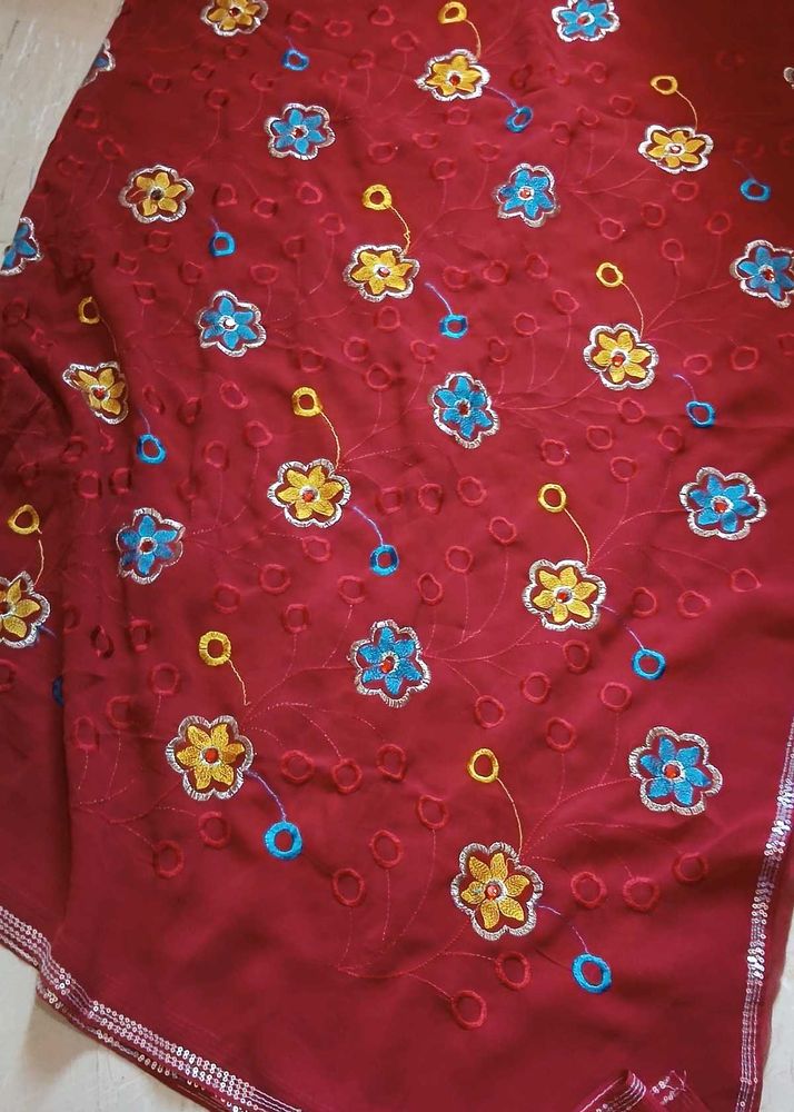 Maroon Floral Embroidered Saree