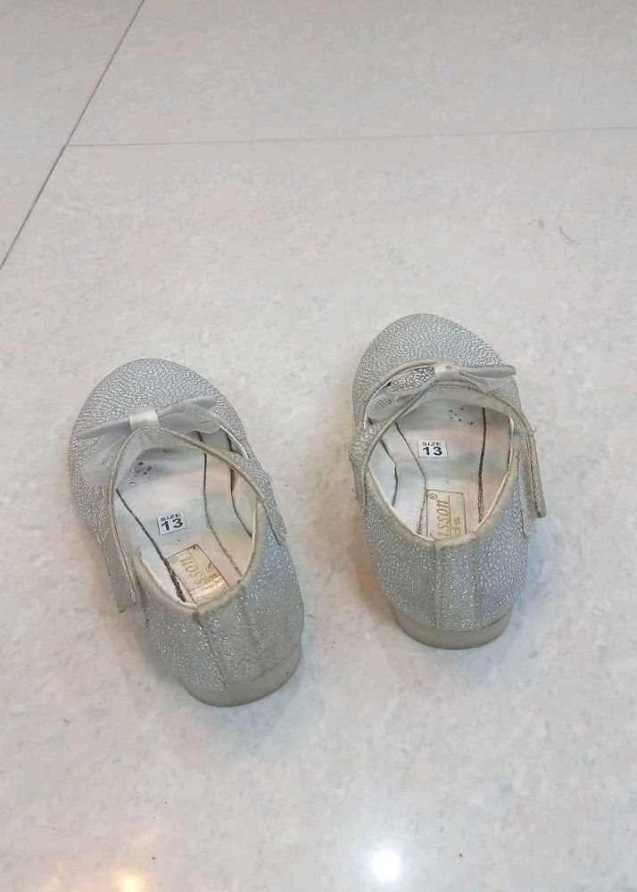 Sparkly Silver Flats with Bow