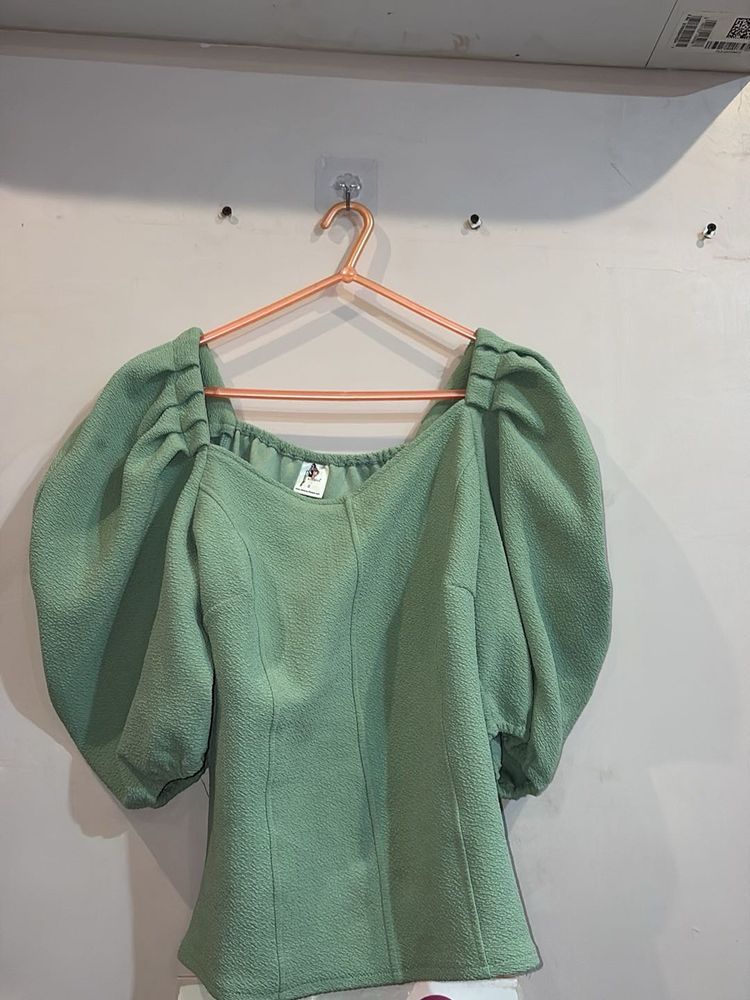 Light Green Puff Sleeve Top