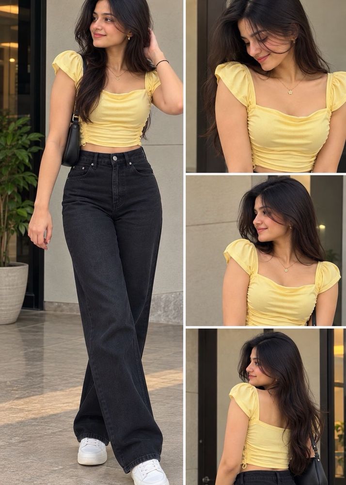 Cute Yellow Ruched Crop Top
