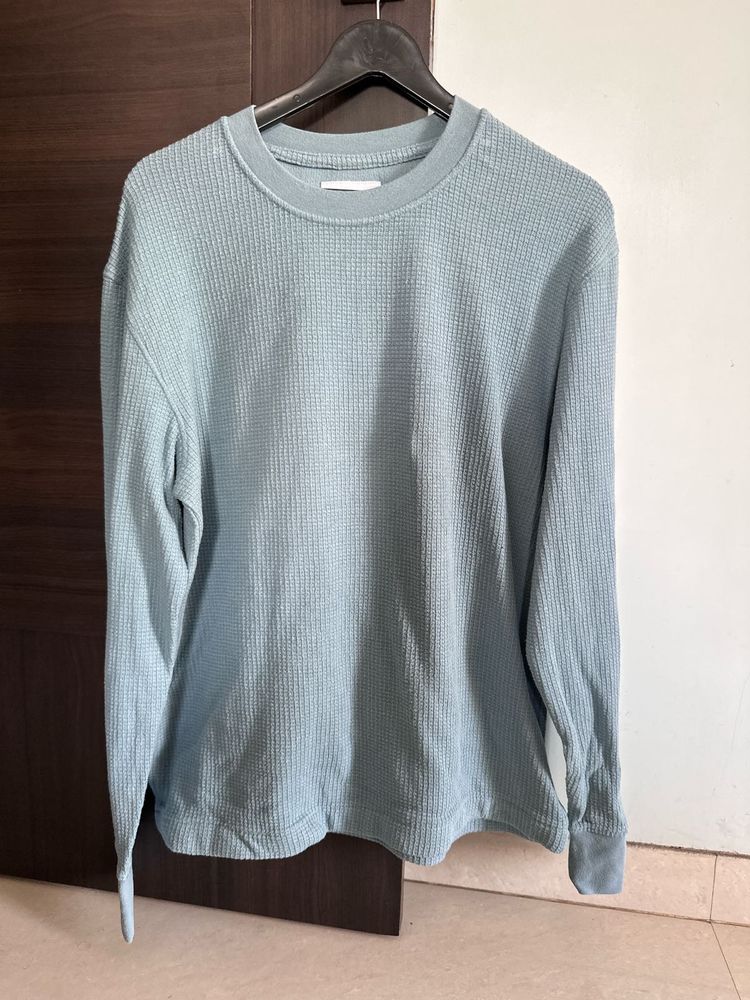 Light Blue Waffle Knit Long Sleeve TShirt