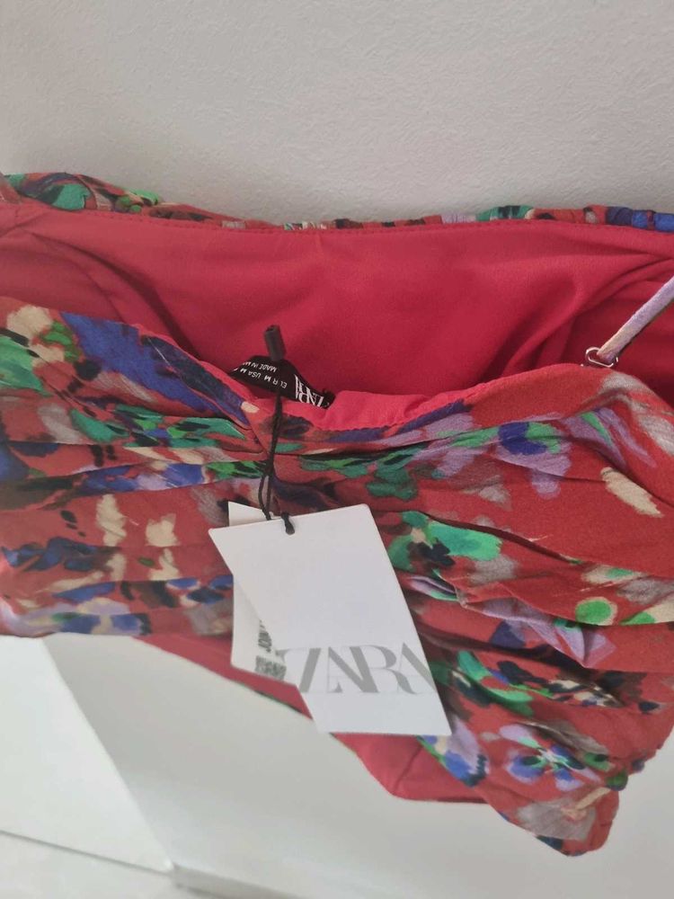 Zara Floral Print Strapless Dress