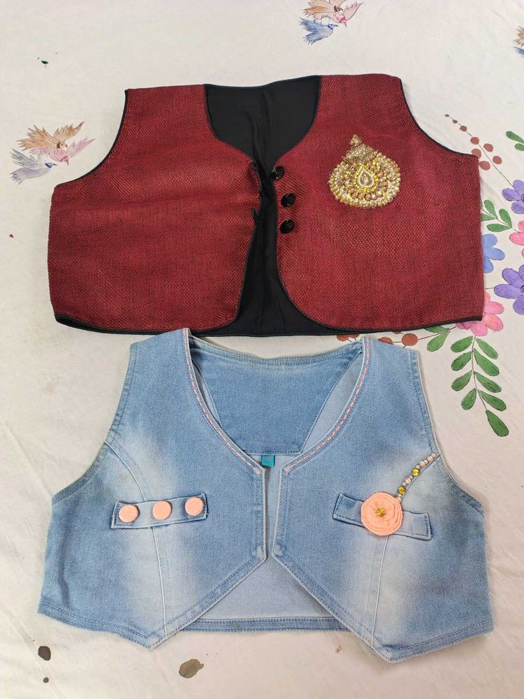 Ethnic Jacket &amp; Denim Vest Set