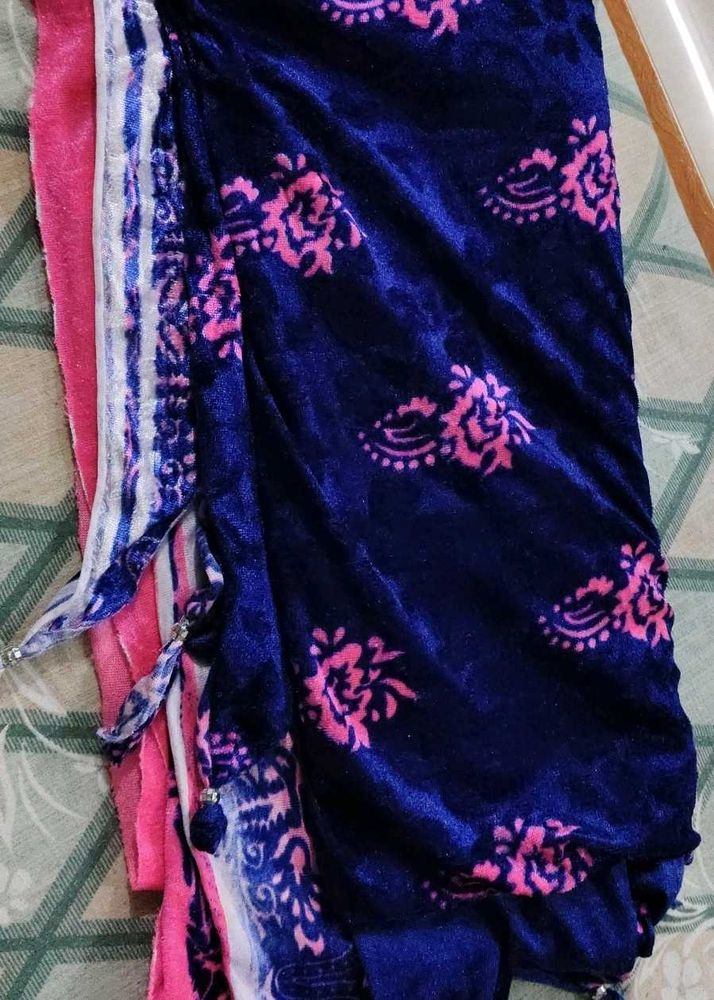 Elegant Blue &amp; Pink Velvet shawl
