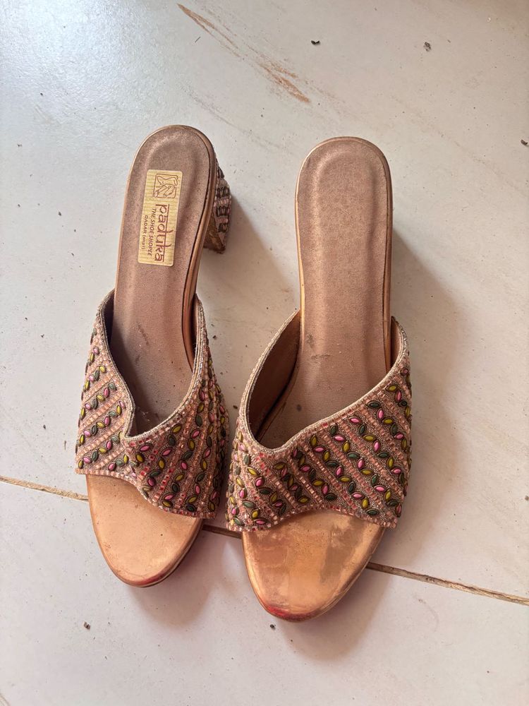 Embellished Block Heels