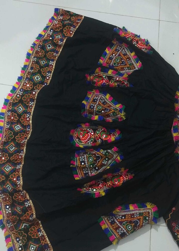 Embroidered Black Skirt with Mirror Work