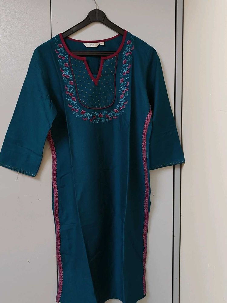 Teal Embroidered Kurta