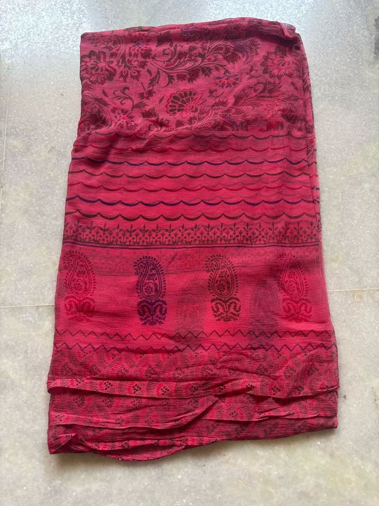 Pink Semi-Sheer Floral Design Scarf Or Dupatta