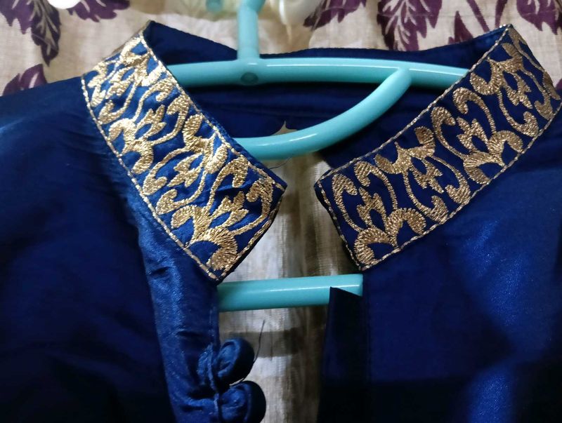 Elegant Blue Embroidered Top &amp; Skirt
