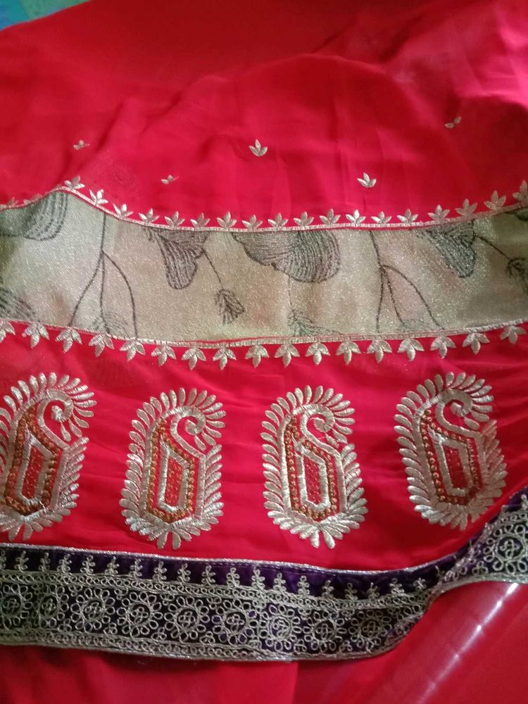 Vibrant Red Embroidered Saree